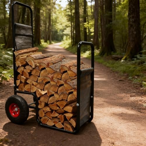 doublehorse firewood cart 27x20x44 in steel pneumatic wheels, front angle view