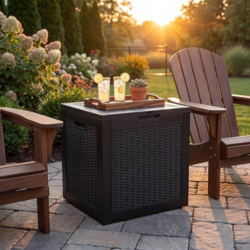 nicbex 30 gallon deck box, waterproof resin rattan, front angle view