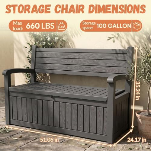 100 gallon outdoor storage bench, lockable for patio, close-up detail