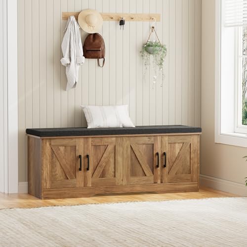homsho farmhouse shoe storage bench with 4 barn, front angle view