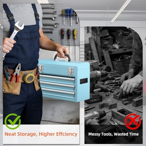 portable metal tool box – 3 drawers lockable, package contents