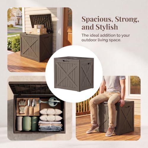32 gallon waterproof resin storage deck box, light, package contents