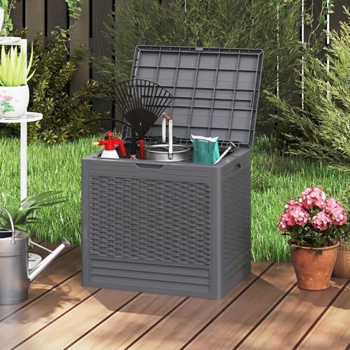 tangkula 25 gallon waterproof outdoor storage box with, front angle view