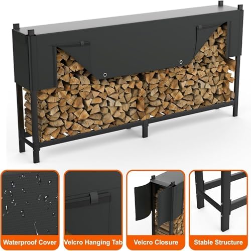 walmann heavy-duty 6 ft firewood rack with cover showing dimensions