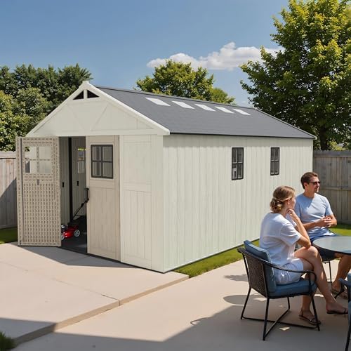 patiowell 10x16 ft resin outdoor storage shed with shown in use