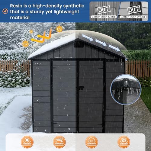 amopatio 8x10 ft outdoor resin storage shed with showing dimensions