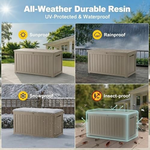 200 gallon outdoor storage box resin deck box, side view