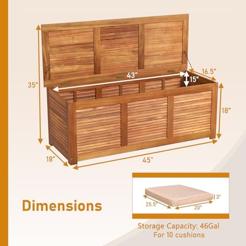 relax4life deck box acacia wood, 46 gallon backyard, close-up detail