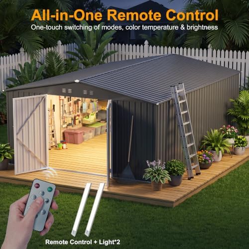 12ft outdoor storage shed, dark grey metal waterproof shown in use