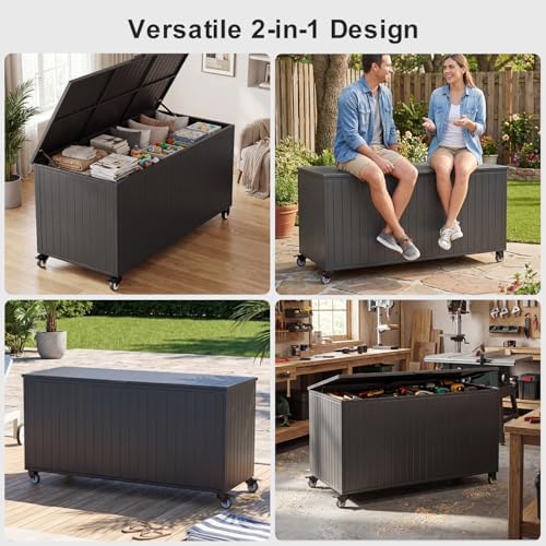 250 gallon metal large outdoor deck box with showing dimensions