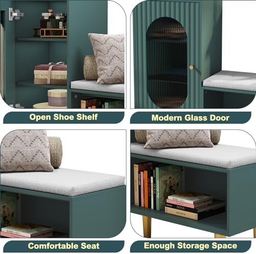 hlr shoe storage bench with glass door&shelf, l-shaped on a desk or shelf