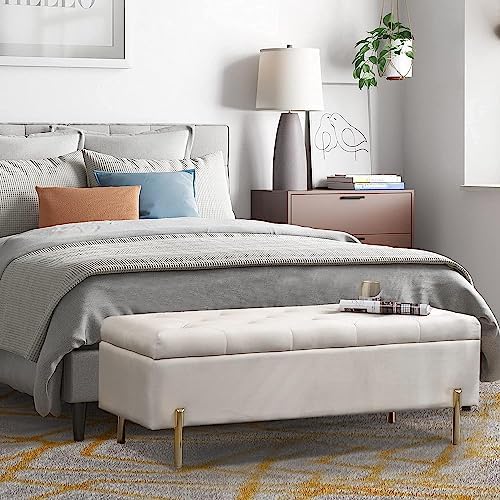 45.6 inch velvet storage bench upholstered tufted settee, main product view