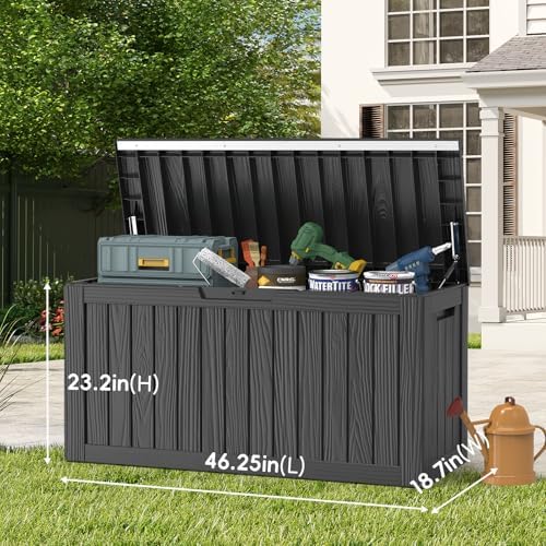 lubannese outdoor storage box, waterproof deck box, outdoor shown in use