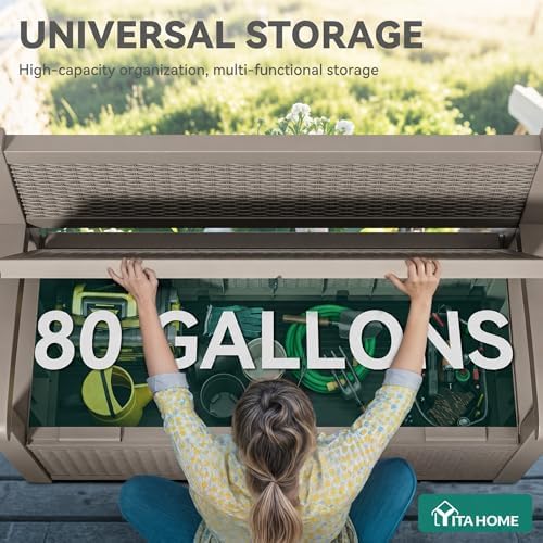 yitahome 80 gallon storage bench deck box shown in use