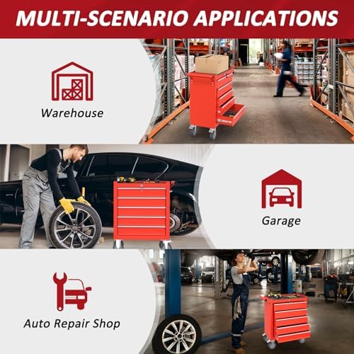 5 drawers rolling tool chest with wheels, portable, package contents
