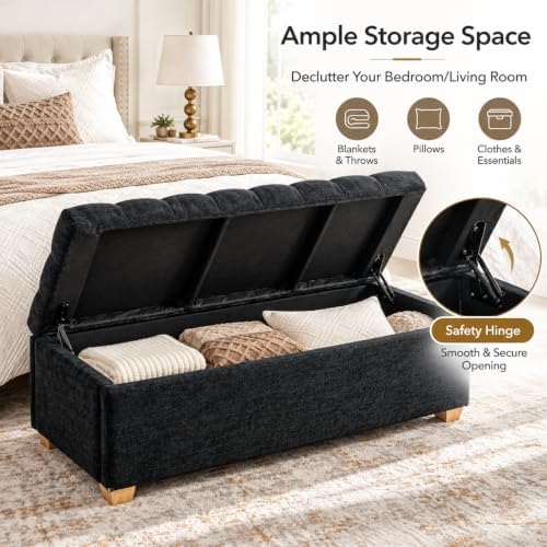 60" storage bench, modern glam chenille ottoman for, close-up detail