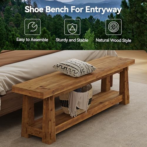 solid wood entryway bench, 55" rustic bench seat, package contents