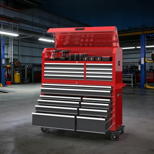 larbanke 60'' rolling tool chest combo, 18-drawer heavy shown in use