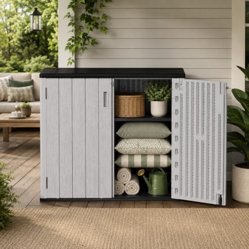 addok outdoor storage cabinet, 37 cu.ft horizontal resin, front angle view
