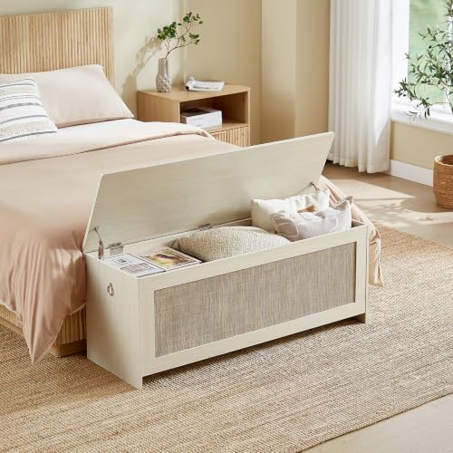 47.2" storage chest extra large,rattan storage bench(white cream), close-up detail