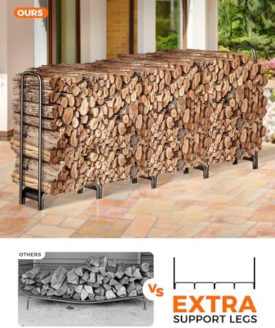 firewood rack, 8ft heavy duty fire wood storage, close-up detail