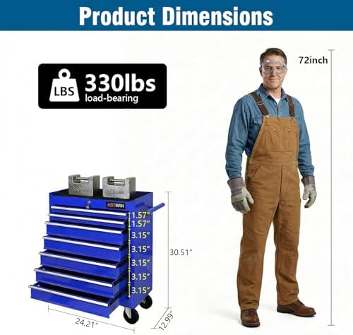 7 drawers rolling tool chest on wheels, multifunctional shown in use