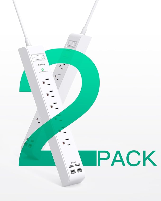 2 Pack Power Strip Surge Protector, 15FT Long Extension Cord, Surge Protector - Image 8
