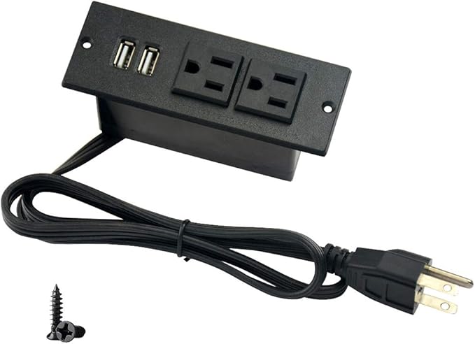 Desktop Power Strip with 2 Outlets 2 USB 2.1A Insert Mounting Built in Desk by 4LEAF