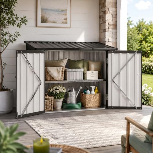 aoxun outdoor storage cabinet 20cu.ft metal storage shed on a desk or shelf