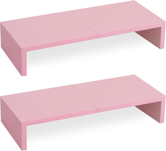 TEAMIX 2 Pack Pink Monitor Riser-20L inch, Cute Monitor Stand by TEAMIX