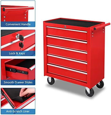 tuffiom 5-drawer rolling tool chest w/drawers & lock, side view