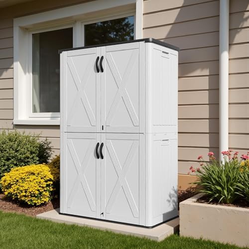 devoko 50 cu ft plastic outdoor storage cabinet on a desk or shelf