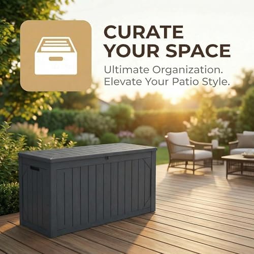 100 gallon outdoor storage bench - waterproof deck shown in use
