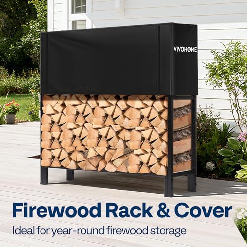 vivohome upgraded heavy duty 4 ft firewood rack shown in use
