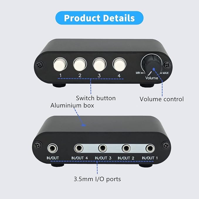 TENEALAY 4-Way 3.5mm Stereo Audio Switch Input Signal Source Switcher Selector - Image 6