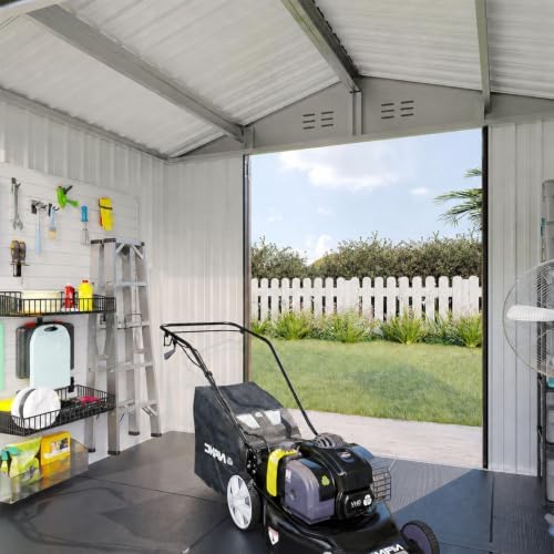 aoxun 8'x6' shed with floor galvanized steel outdoor, front angle view