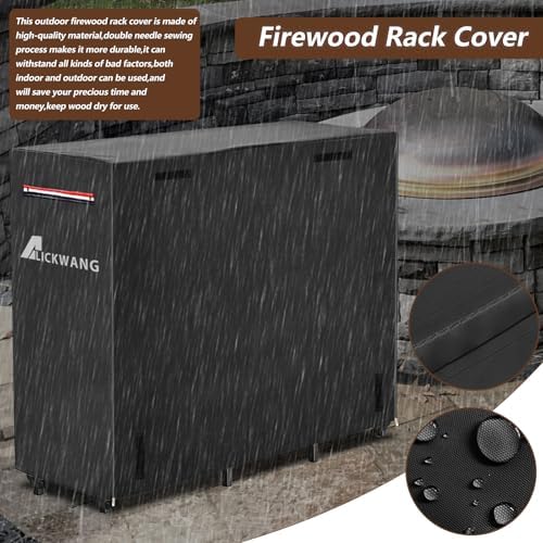 outdoor waterproof 4ft firewood rack cover with zipper, side view