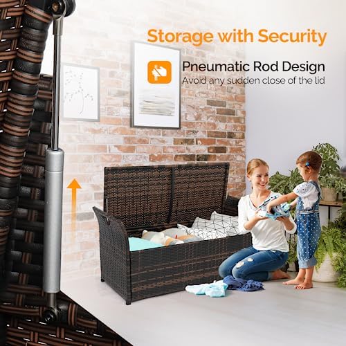 vingli 40 gallon outdoor storage bench with cushion, side view