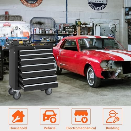 7-drawer rolling tool chest, tool box with 4, front angle view