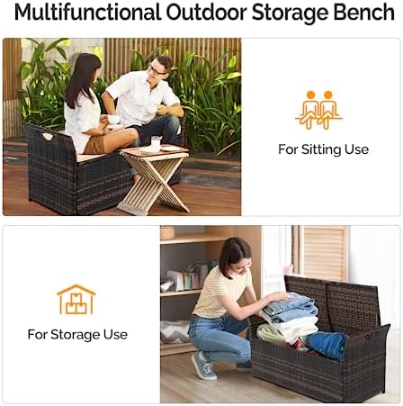 vingli 40 gallon outdoor storage bench with cushion showing dimensions