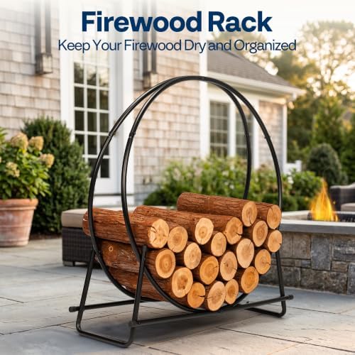 vivohome 40 inches firewood log rack hoop(only rack) shown in use