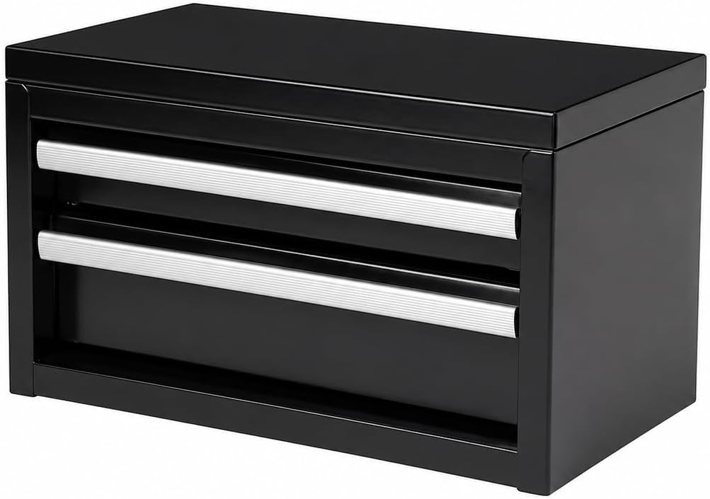 mini 2-drawer steel tool box black, main product view