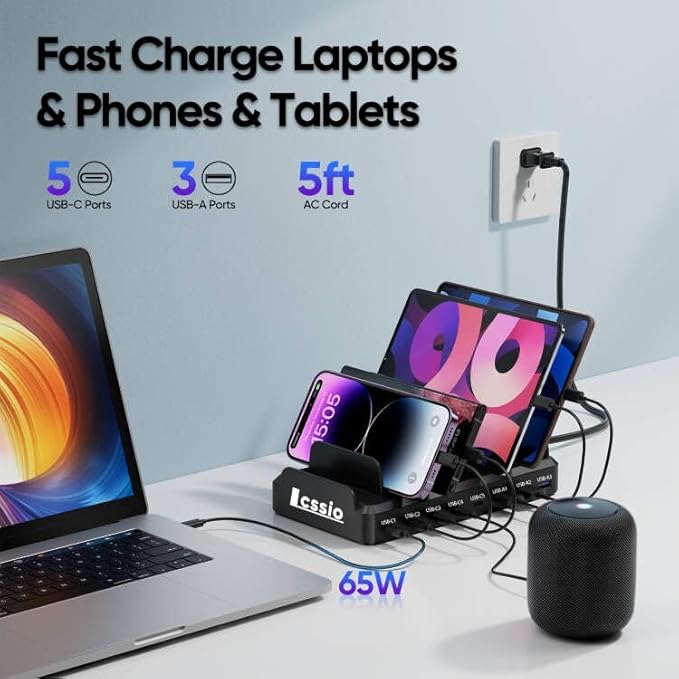 300W Charging Station for Multiple Devices, 8 Port Multi USB C Fast Charger - Image 2