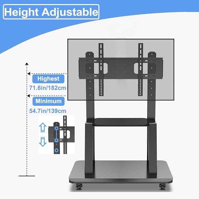 Hellsehen Mobile TV Stand, Rolling TVs Cart on Wheels Height Adjustable - Image 6