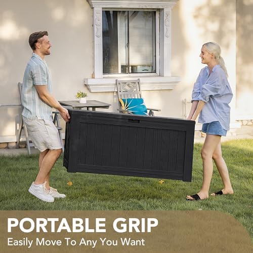 devoko 120 gallon deck box resin outdoor storage, front angle view