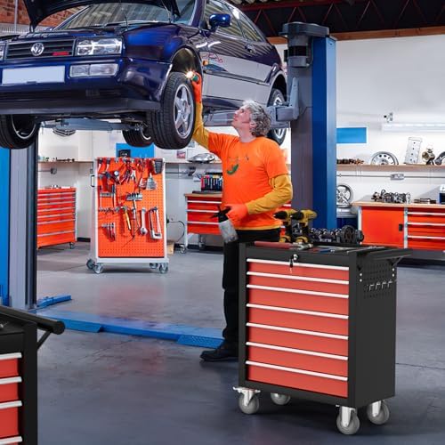 7-drawer tool chest,rolling tool cart with wheels,high capacity shown in use