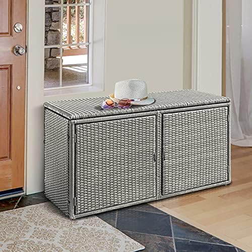 dortala 88 gallon deck box organizer, wicker large, front angle view