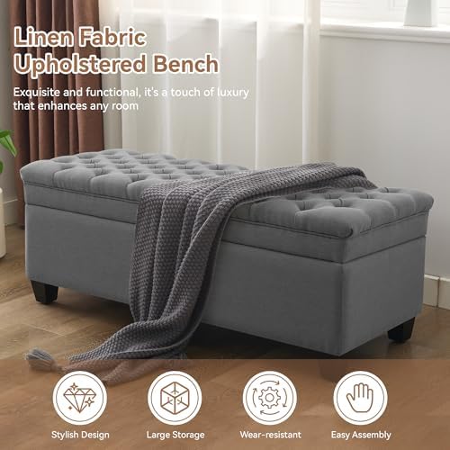 wututuee 50" fabric storage ottoman bench, upholstered rectangle, package contents