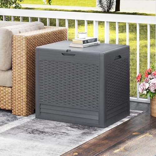 tangkula 25 gallon waterproof outdoor storage box with shown in use