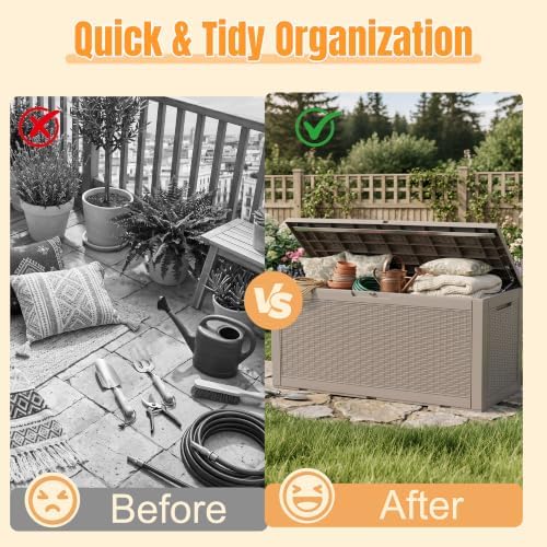 outdoor storage box, 170 gal waterproof resin deck, side view